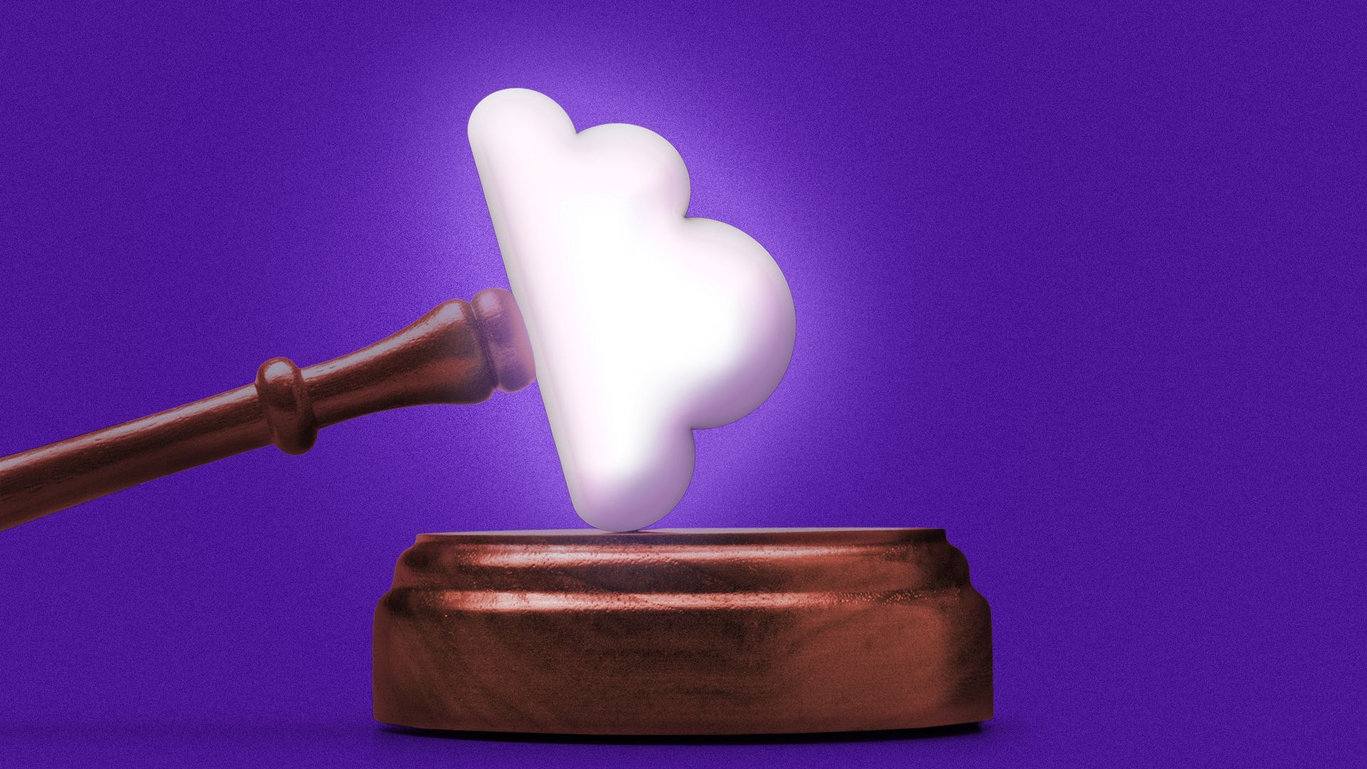 Illustration of a gavel made out of a glowing digital cloud.
