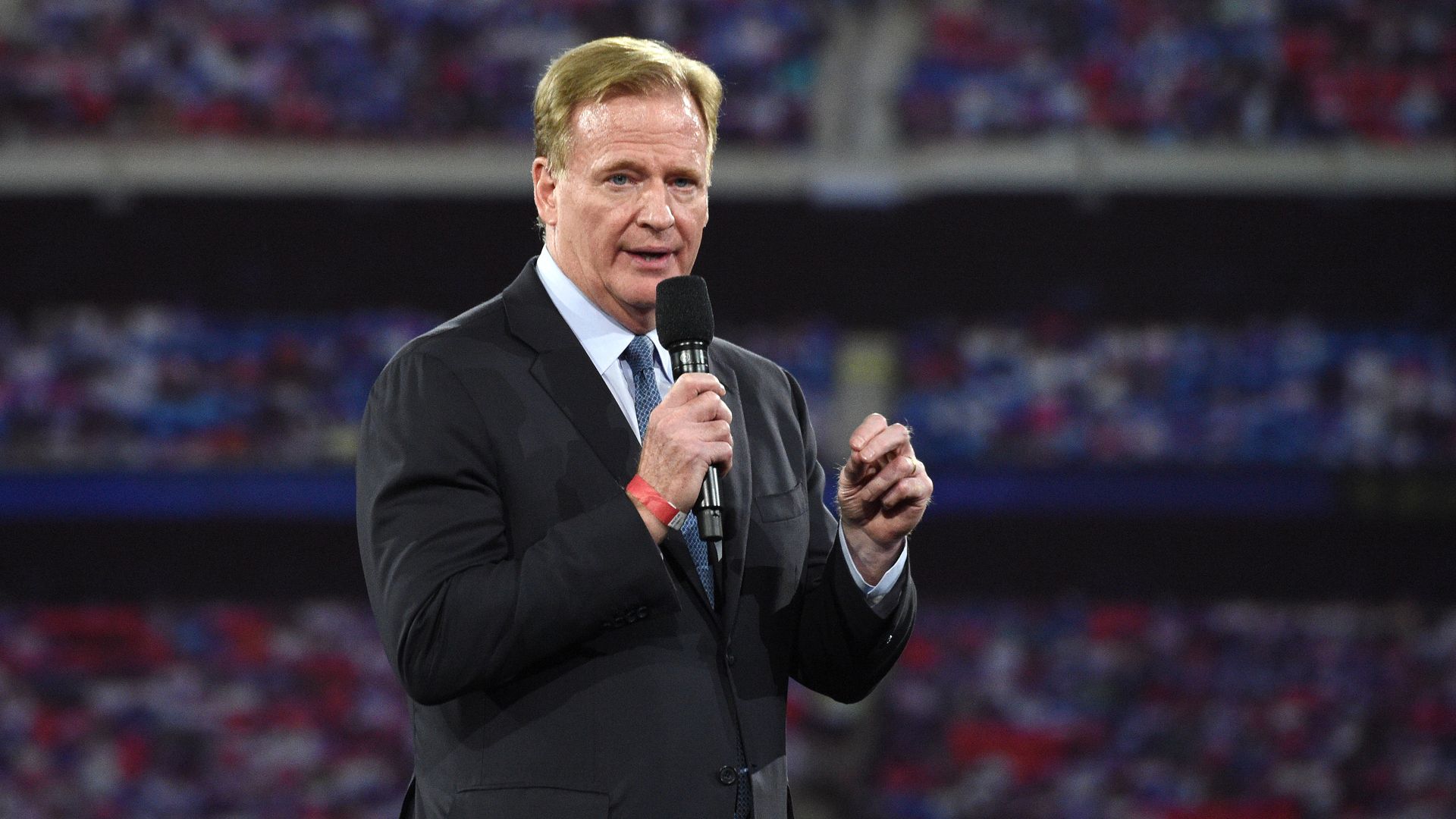 NFL Commissioner Roger Goodell speaking in New York City in October 2021.