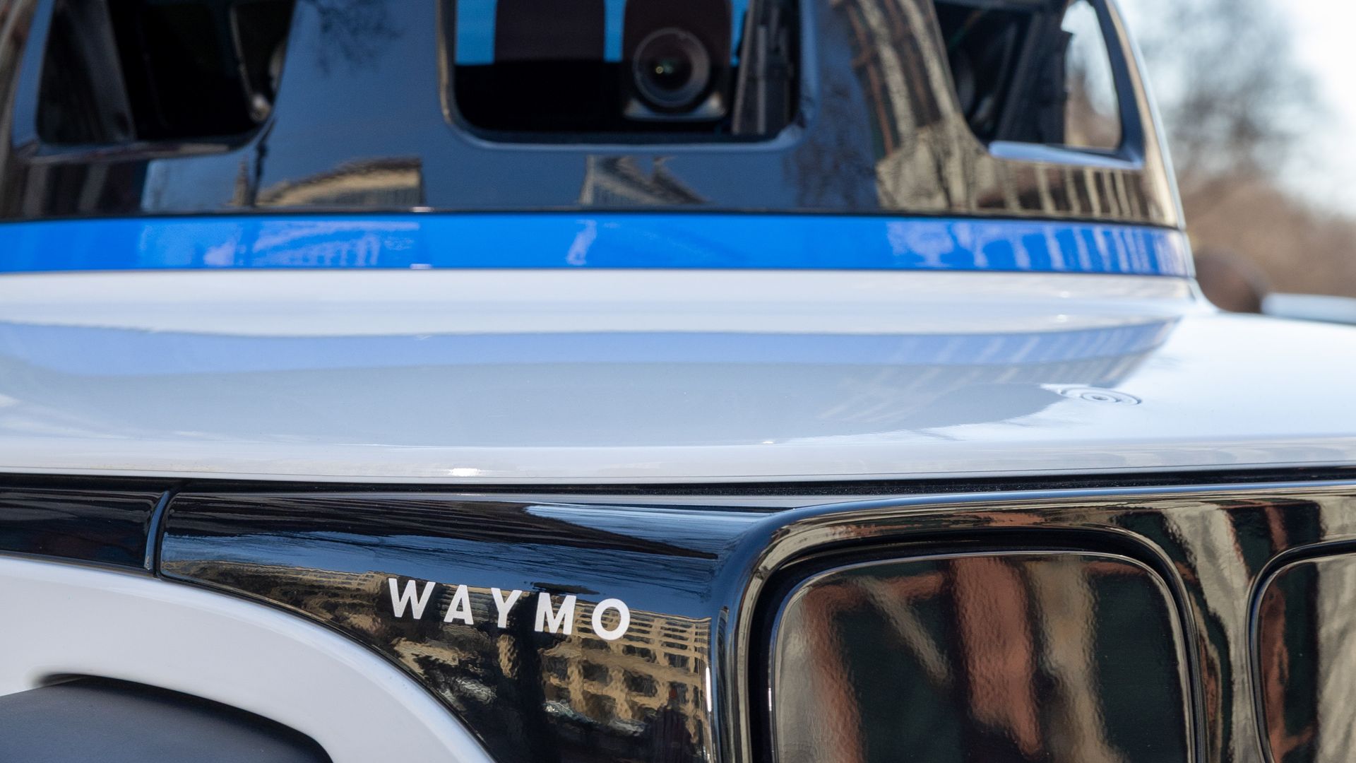 A close-up photo of a Waymo vehicle's radar system on the top of the car