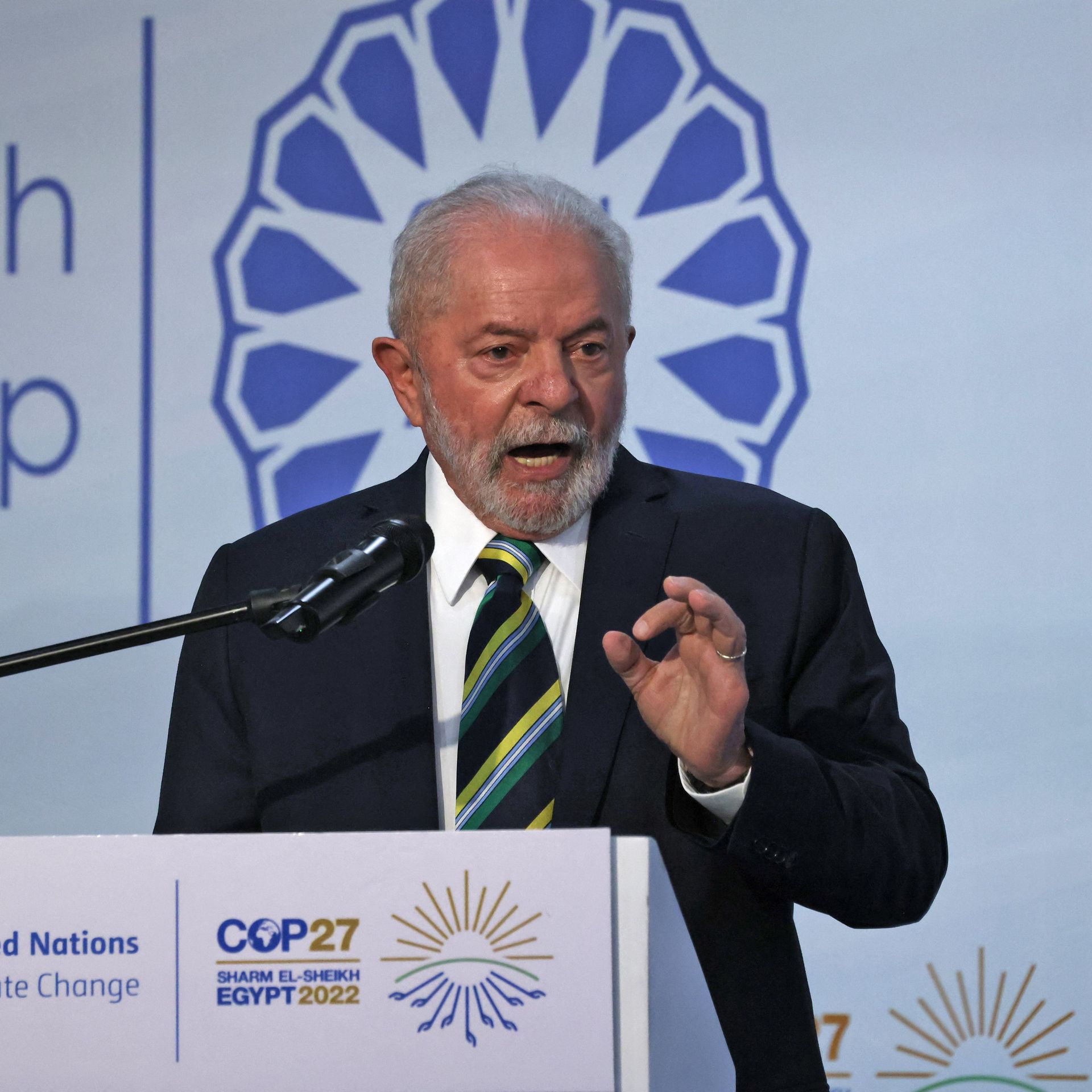 Brazil's president-elect Luiz Inacio Lula da Silva speaks at COP27.