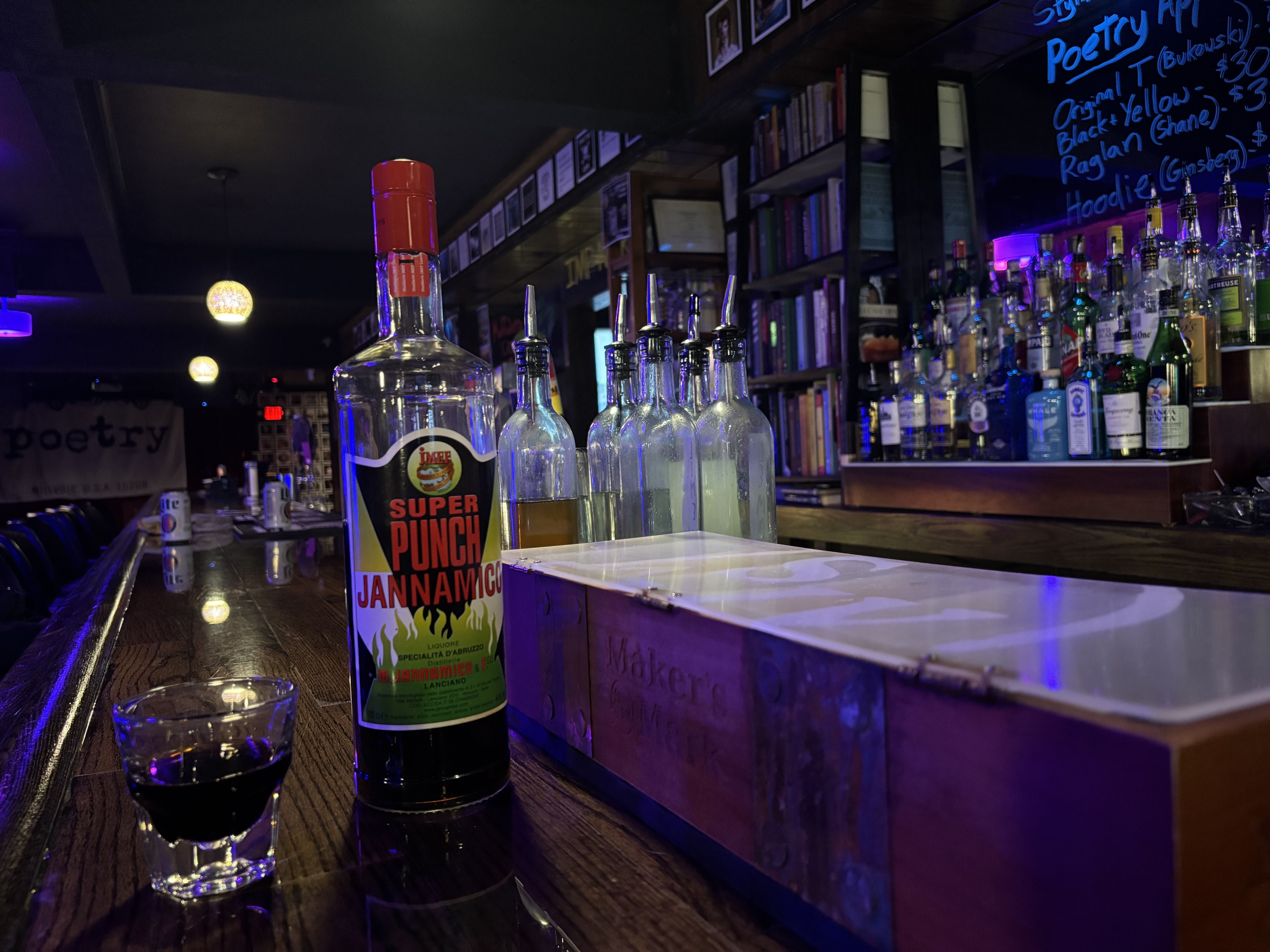 A shot and bottle of Jannamico Super Punch at Poetry Lounge bar in Millvale, Pa.