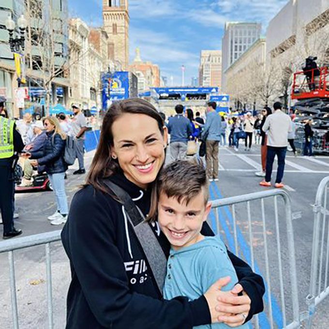 Megan and her son Chase at the Boston Marathon. 