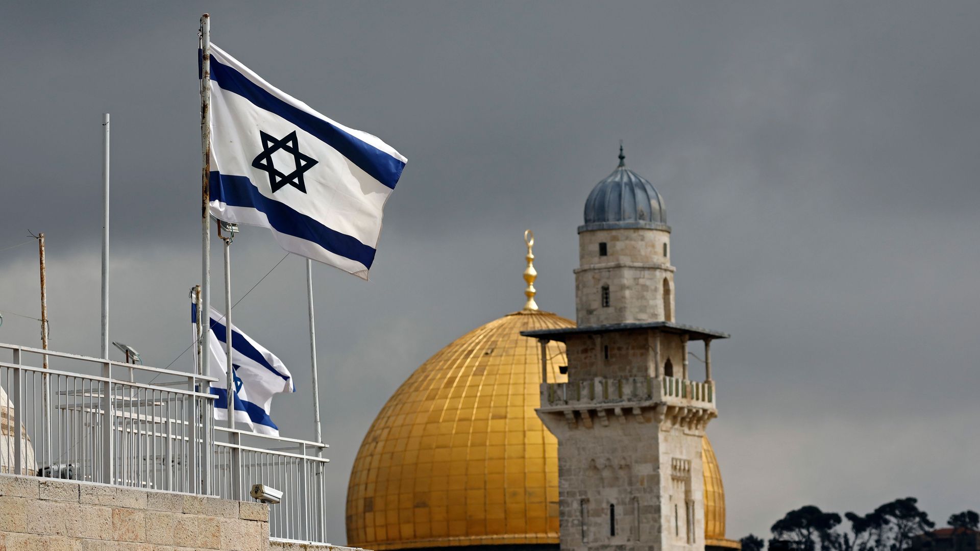 Israeli flags flutter in front of the Dome of the Rock in the Jerusalem's Old City, on February 19, 2019.