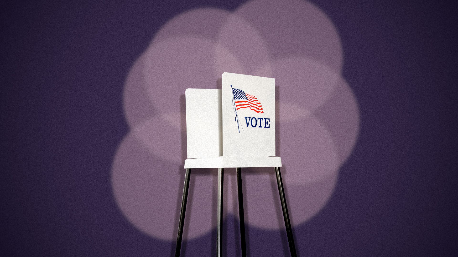 Illustration of a voting booth lit by multiple spotlights.
