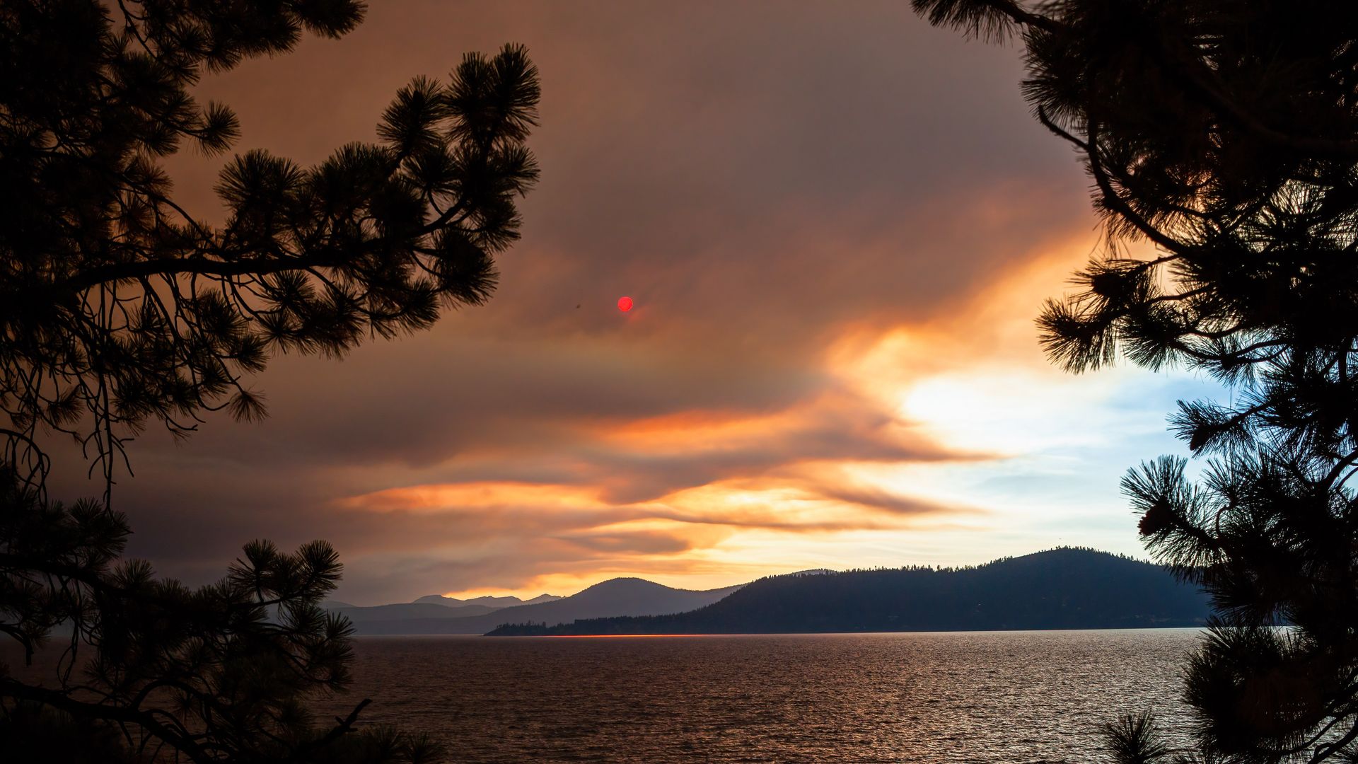 Smoke at sunset over Lake Tahoe, California in Sept. 2022.