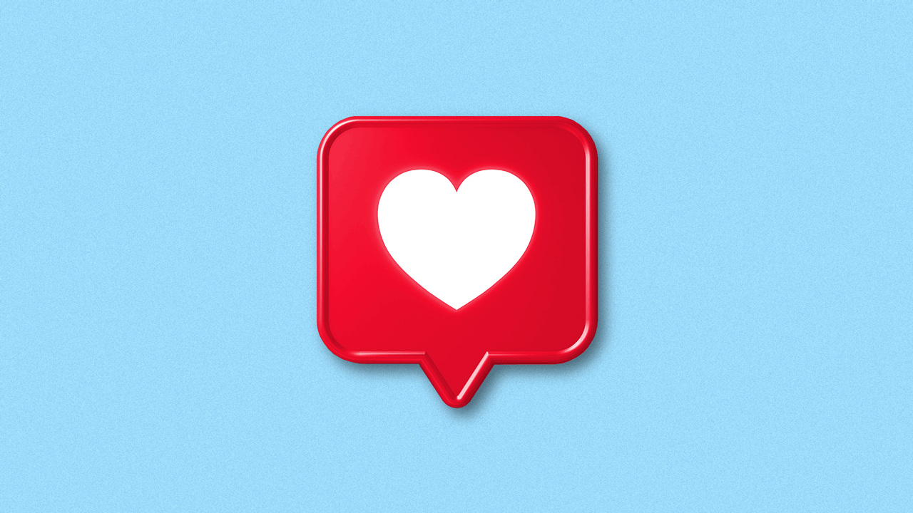Animated illustration of a social media notification icon with rotating symbols including a heart, an x, a question mark, and a check mark