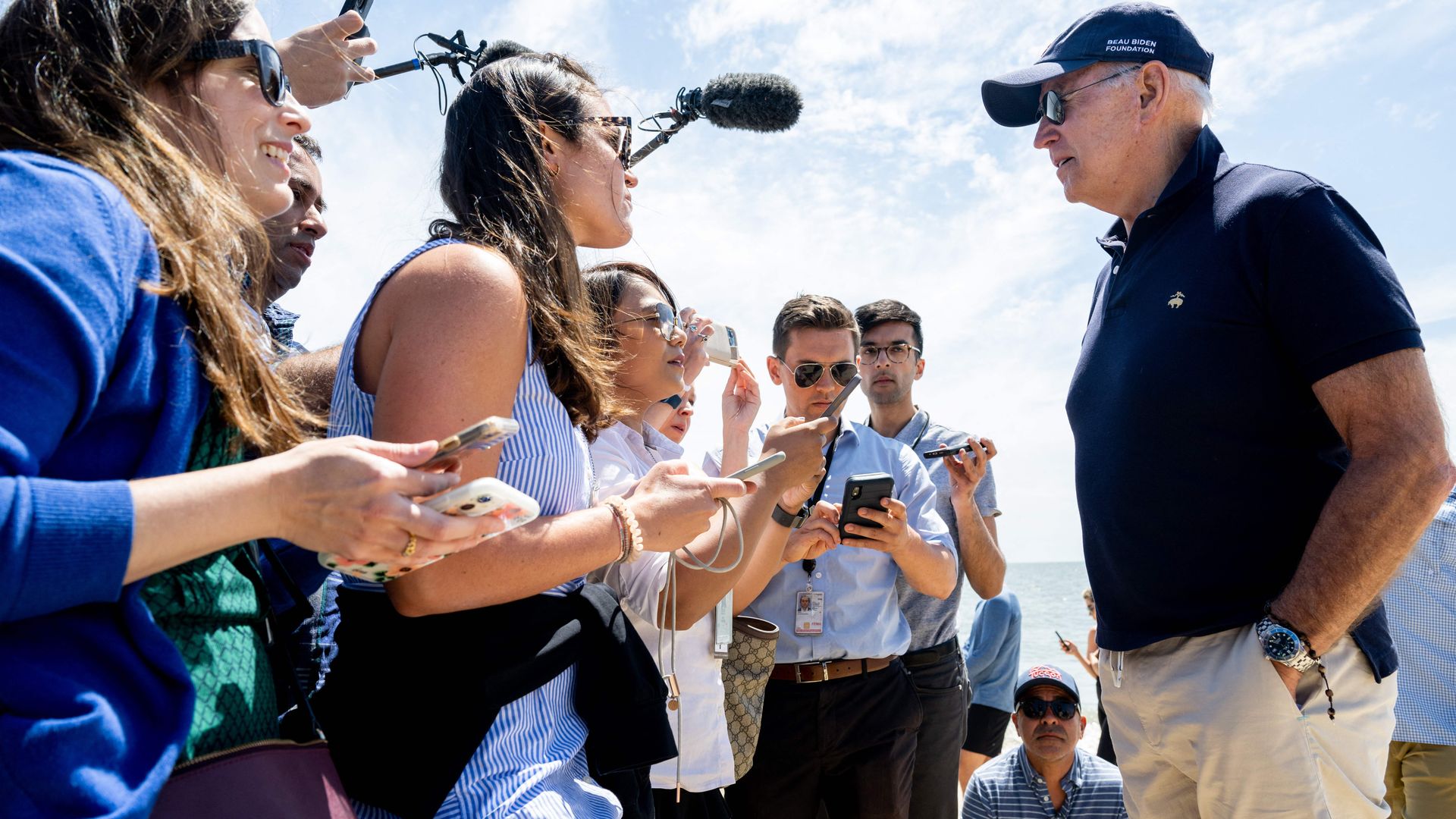 Biden speaks with reporters in Rehoboth Beach, Del. on Monday