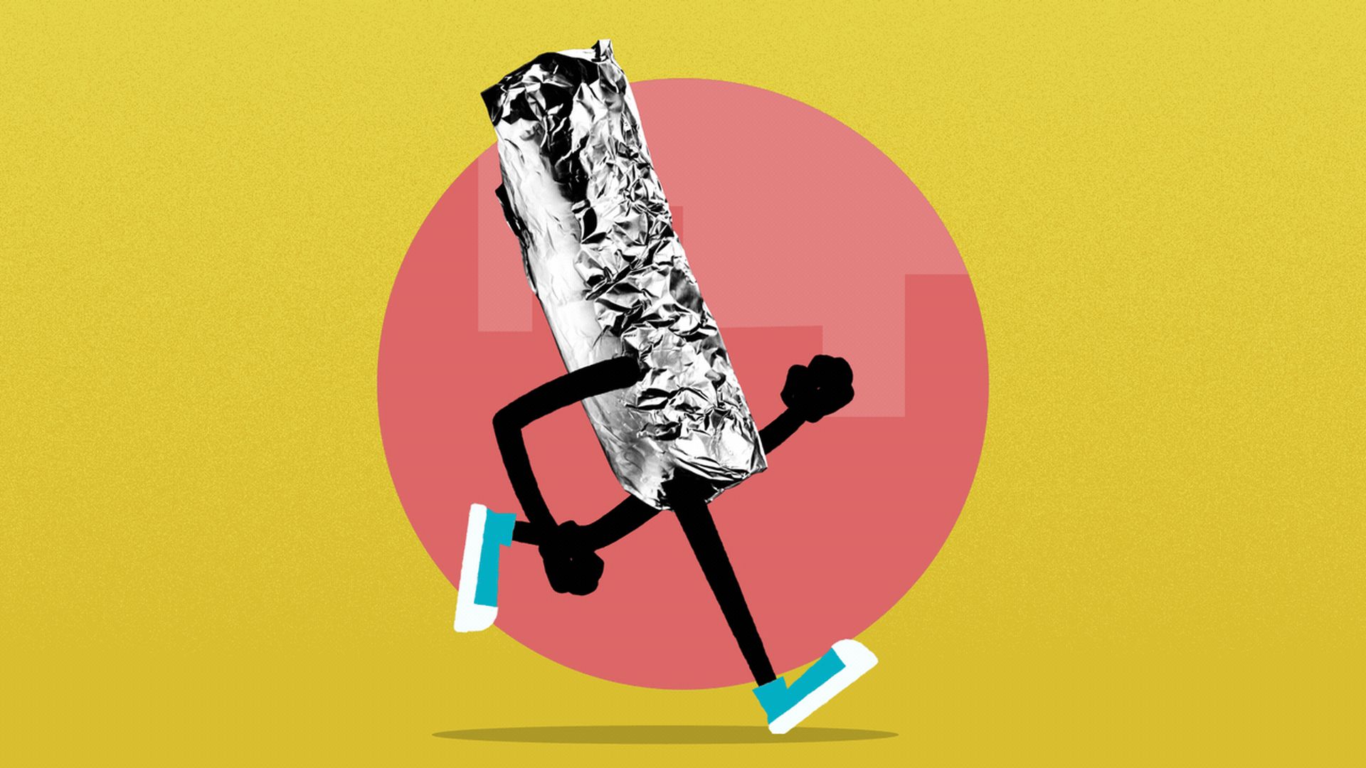 Illustration of a burrito with arms and legs running.