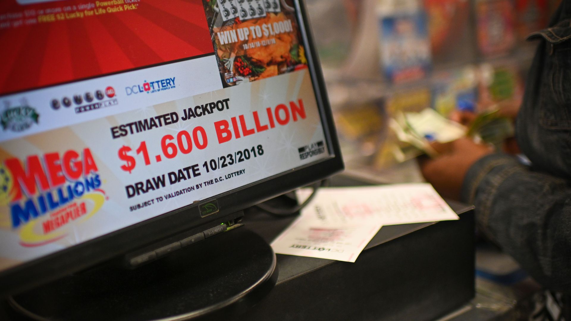 A computer screen showing the $1.6 billion jackpot. 