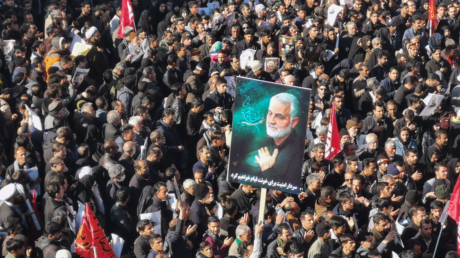 Iranian mourners gather for the burial of slain top general Qasem Soleimani in his hometown Kerman on January 7