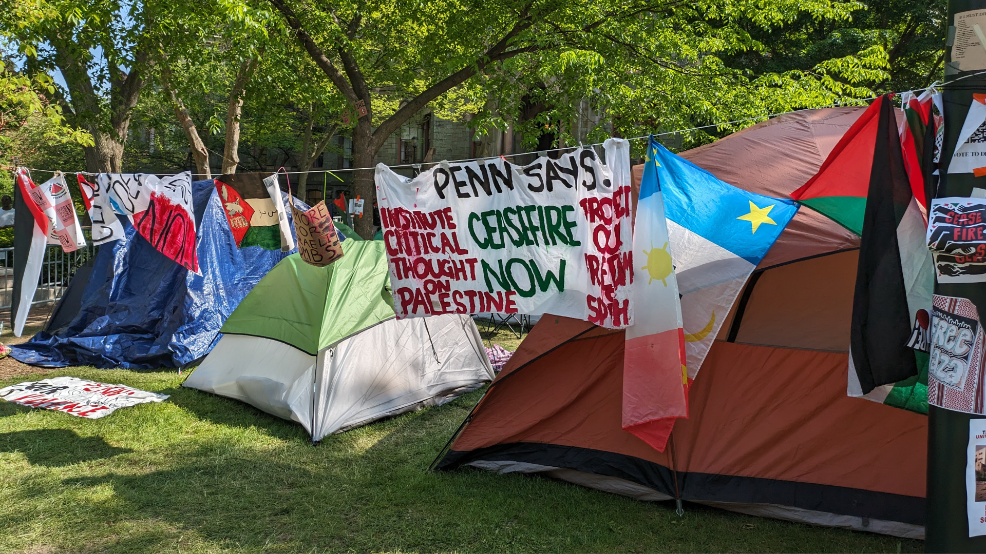 Tents takeover part of University of Pennsylvania's College Green in late April.  