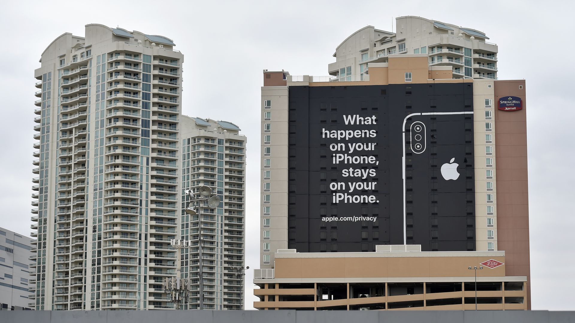 Photo of Apple ad in Las Vegas for CES reading "What happens on your iPhone stays on your iPhone"