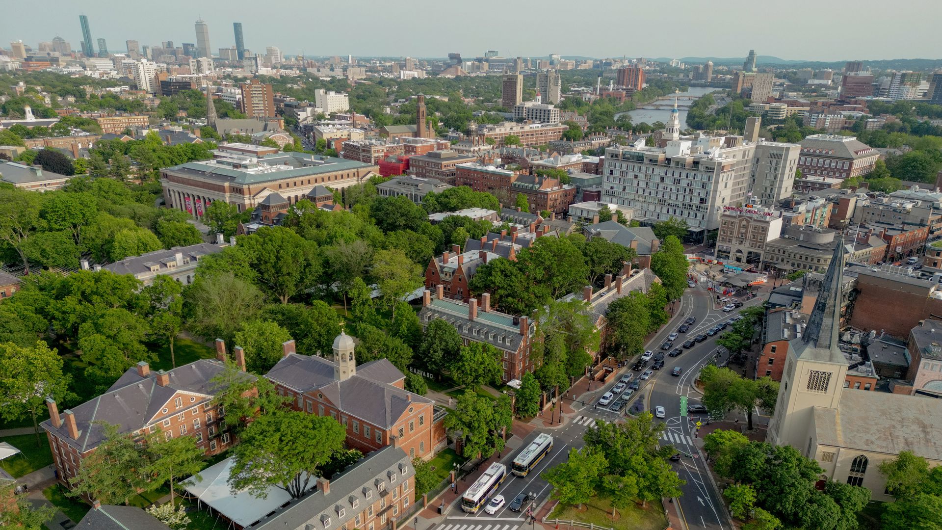 An aerial image of Harvard University campus in Cambridge, Massachusetts, US.