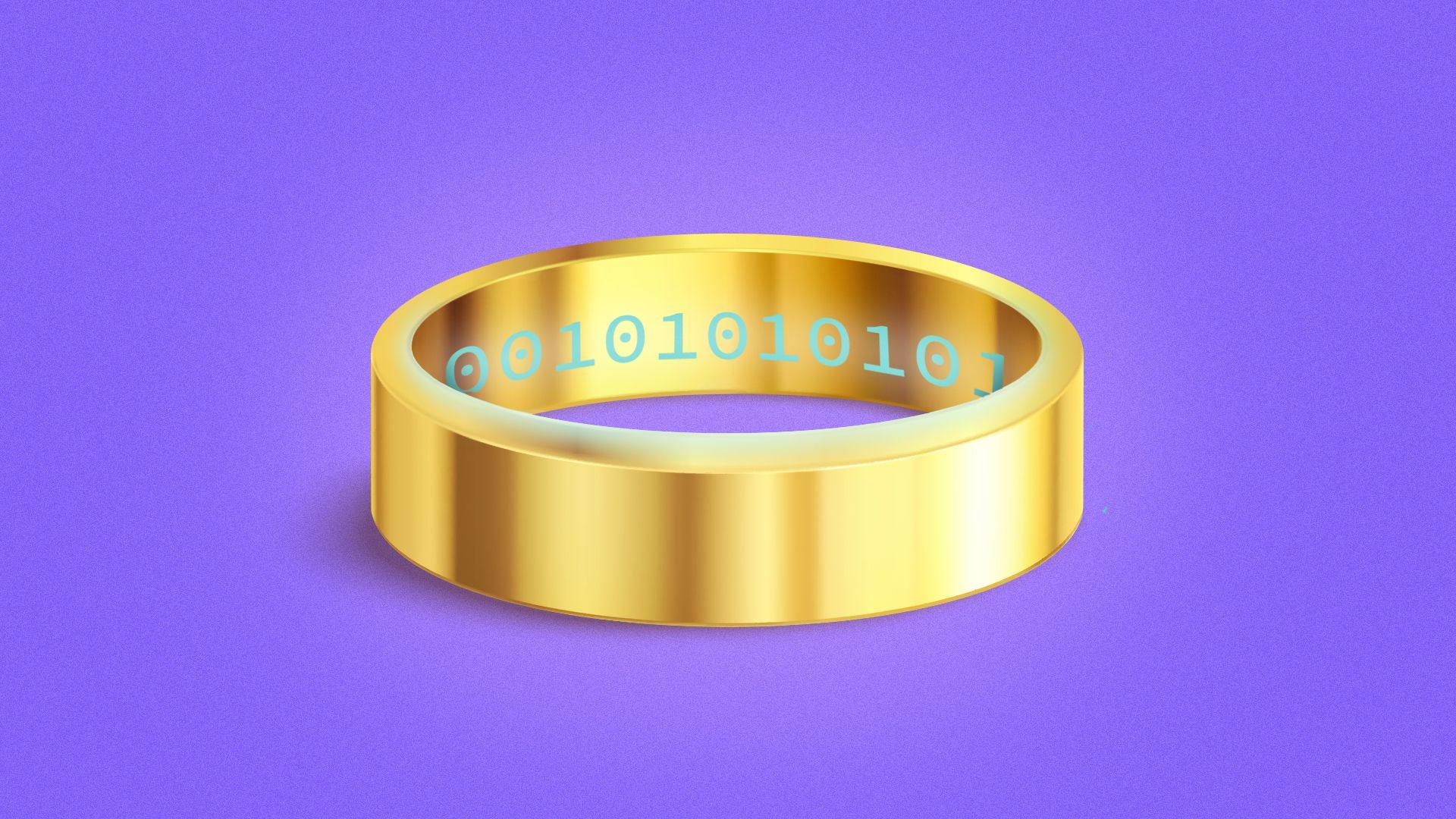 Illustration of a ring with glowing binary code on the inside. 