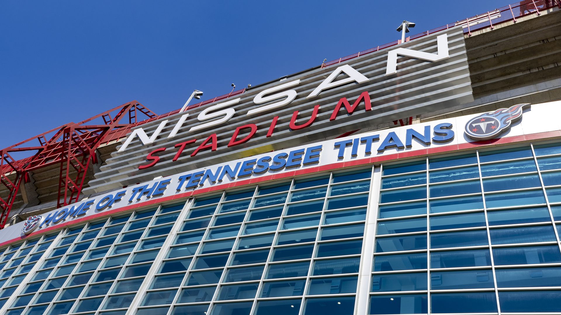 An exterior photo of Nissan Stadium.
