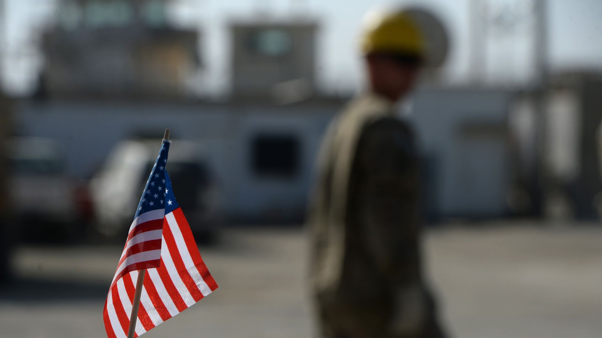 A US flag is pictured as demolition work continues in Bagram Air Base, some 50 kms north of Kabul.