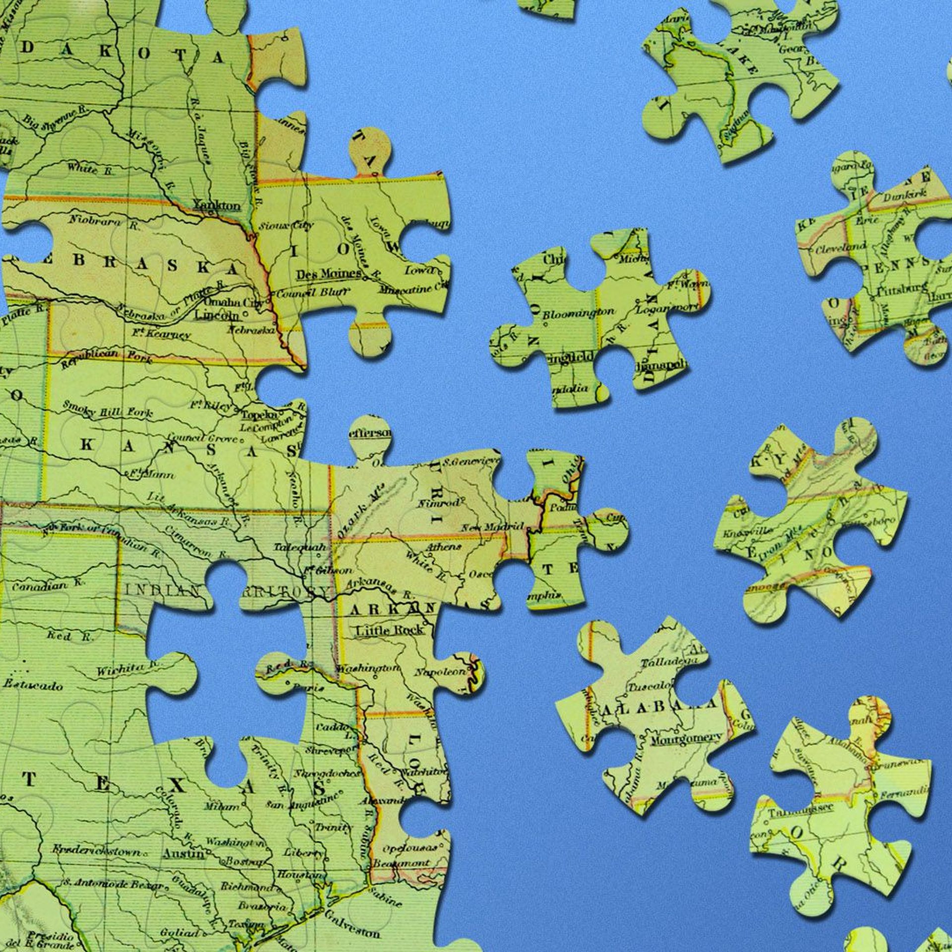 Illustration of a United States map as a puzzle 