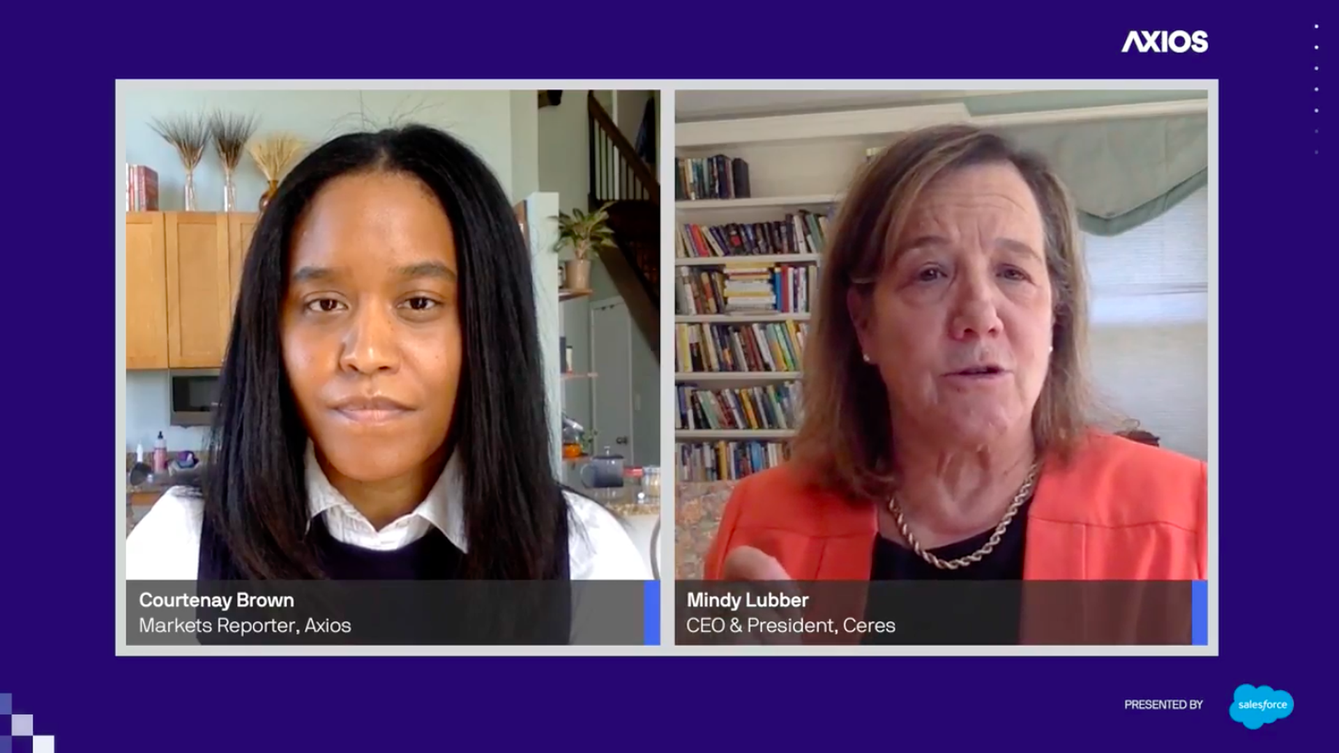 Courtenay Brown in a video call with Mindy Lubber