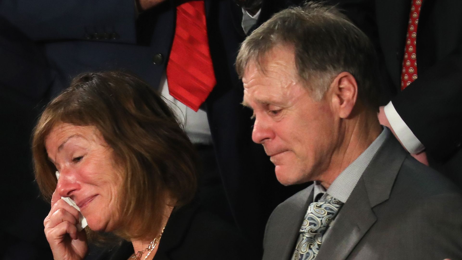 Parents of Otto Warmbier, Fred and Cindy Warmbier are acknowledged during the State of the Union address in the chamber of the U.S. House of Representatives January 30, 2018 in Washington, DC. 