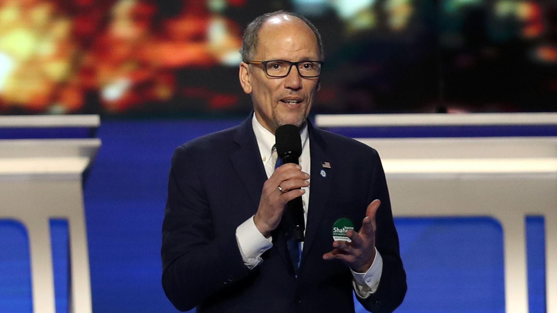 Chair of the Democratic National Committee Tom Perez speaks prior to the Democratic presidential primary debate.