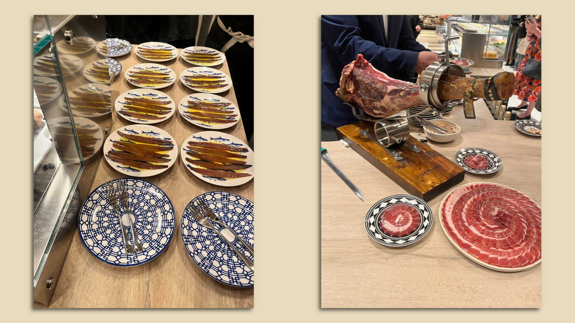 Side by side: Anchovies and jamon