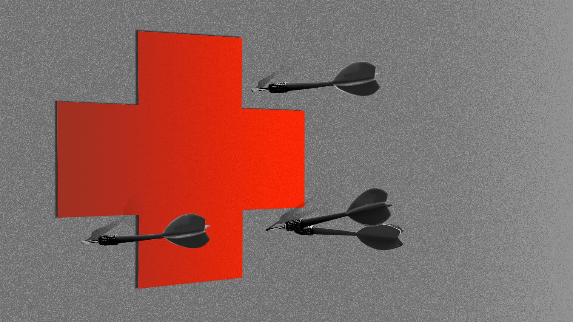 Illustration of a health plus with darts all around it, as if they've missed the target.