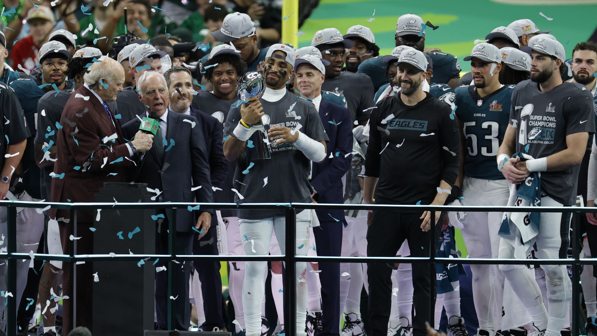 The Philadelphia Eagles celebrate after winning Super Bowl LIX.