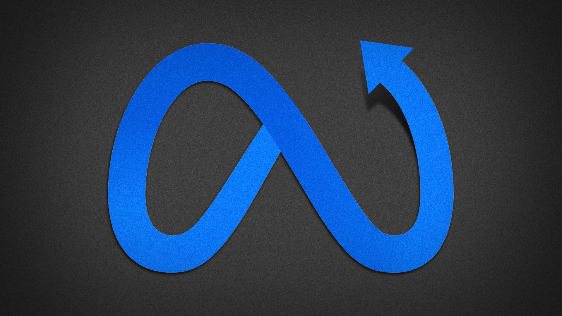 Illustration of the Meta logo with an arrow pointing backwards. 