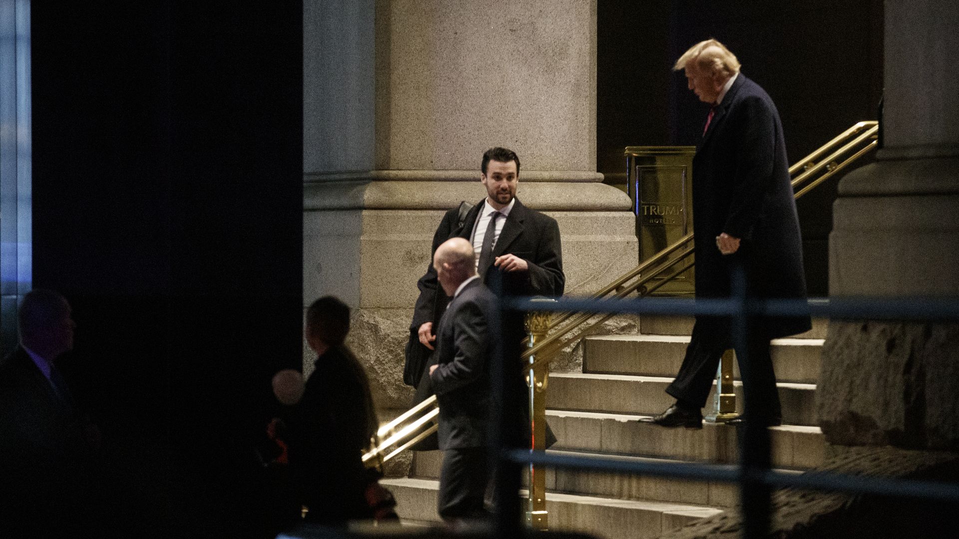 Former President Donald Trump exiting the former Trump International Hotel in Washington, D.C., in January 2019.