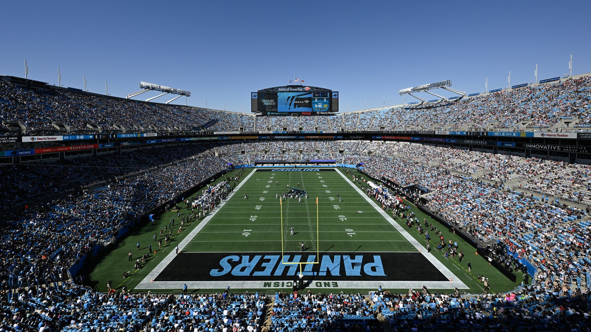 Fans attend a Carolina Panthers game at Bank of America Stadium.
