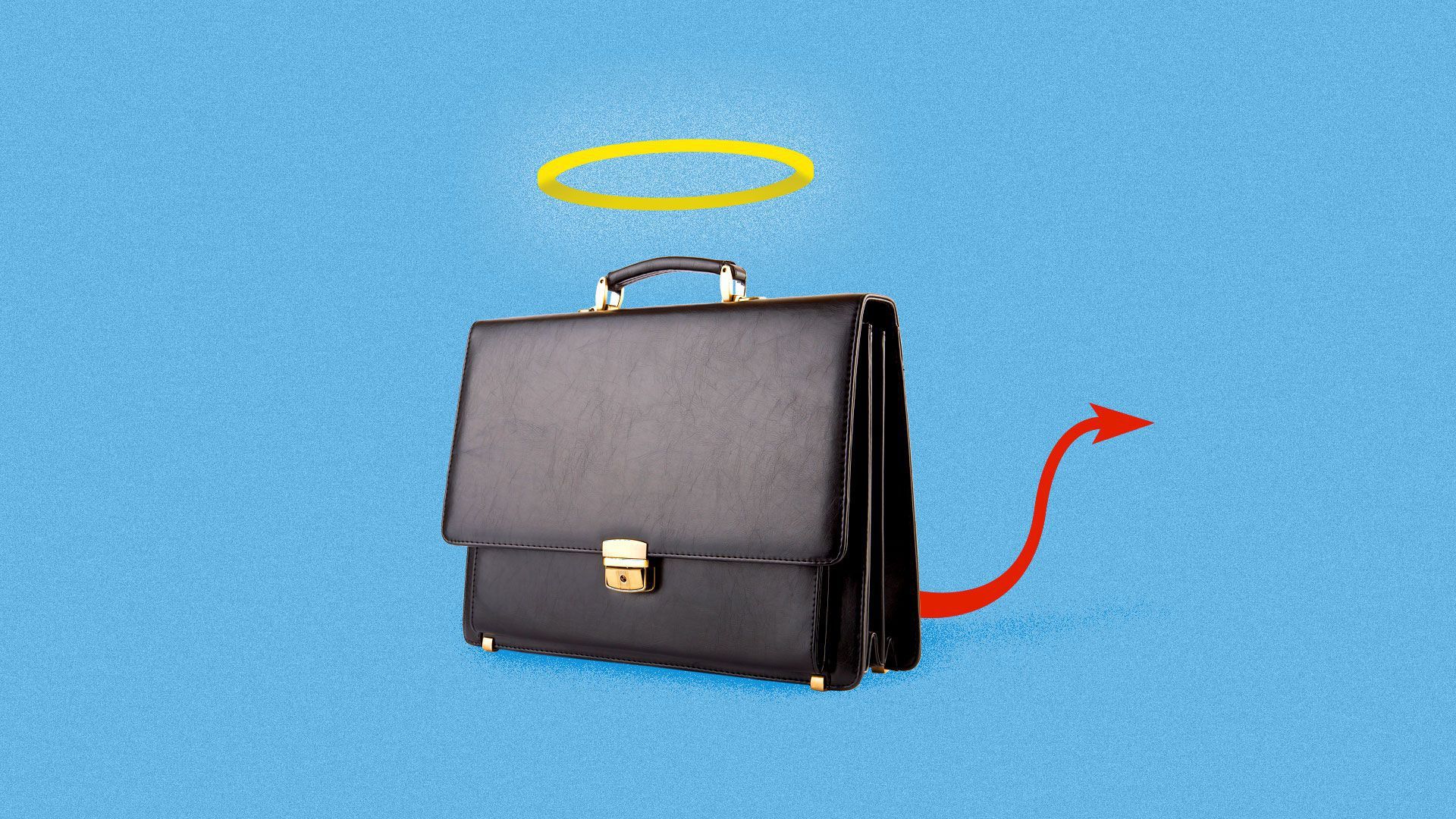 A briefcase with a halo and a devil's tail