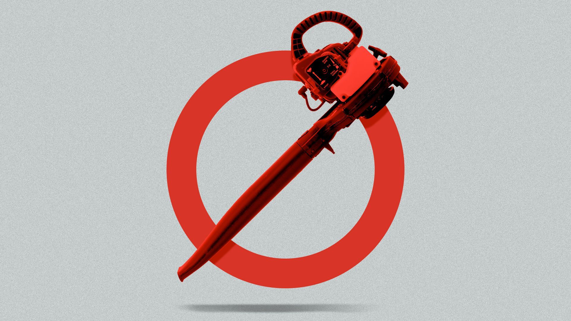Illustration of a no symbol with a leaf blower for a crossbar.