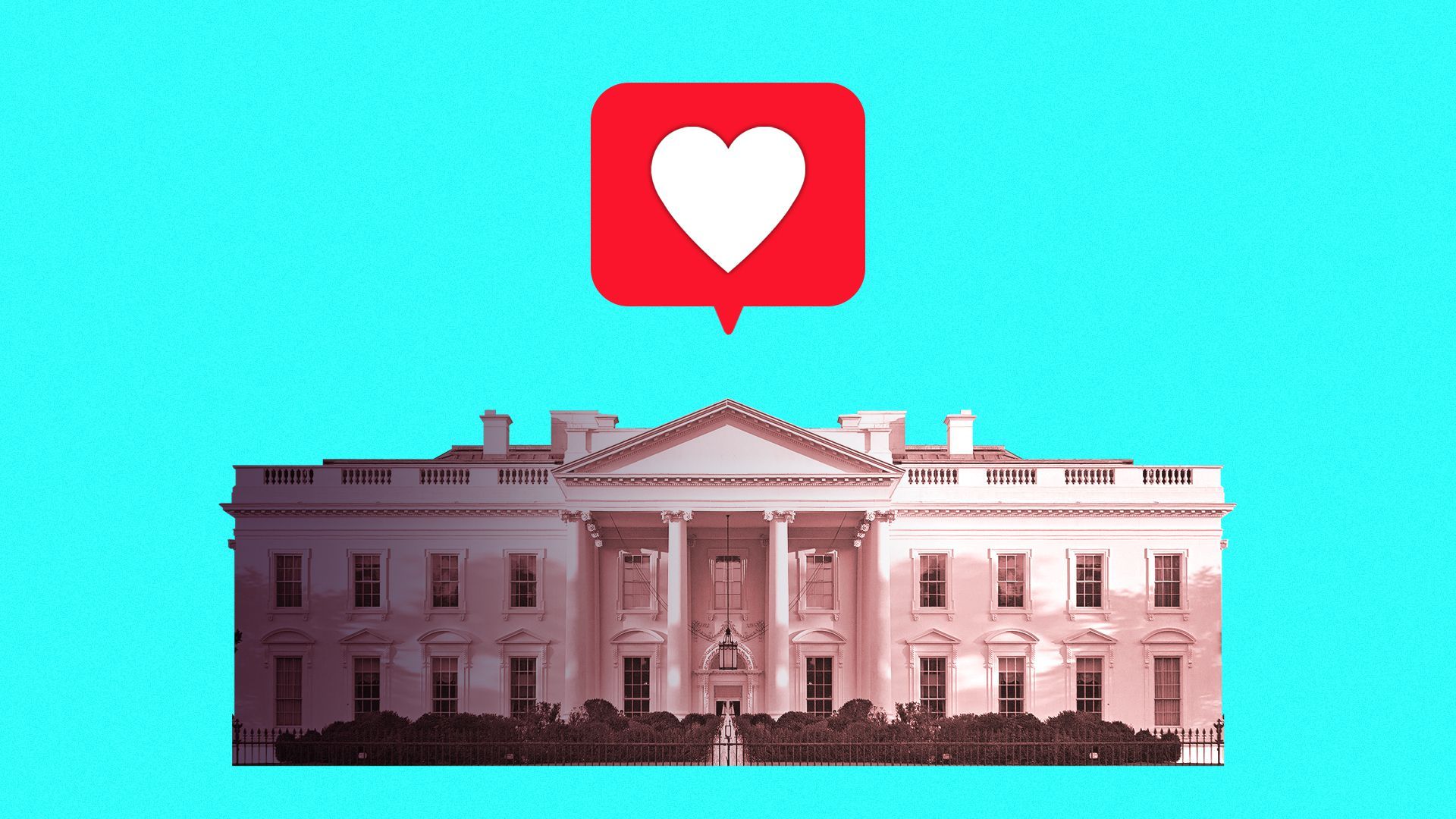 Illustration of the White House positioned under a floating social media heart
