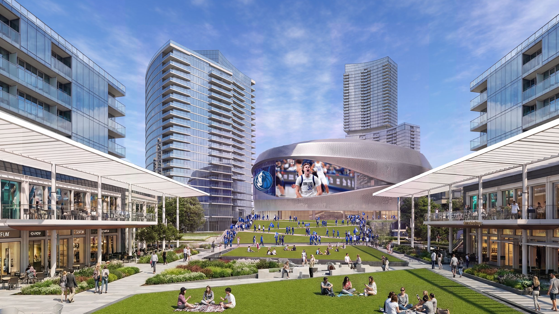 A rendering of an arena in downtown Dallas