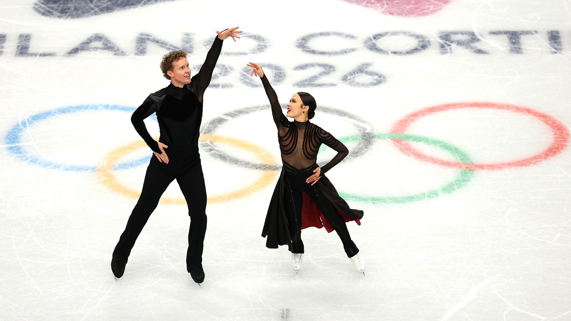 Madison Chock and Evan Bates in action during a training session yesterday in Milan, Italy. 
