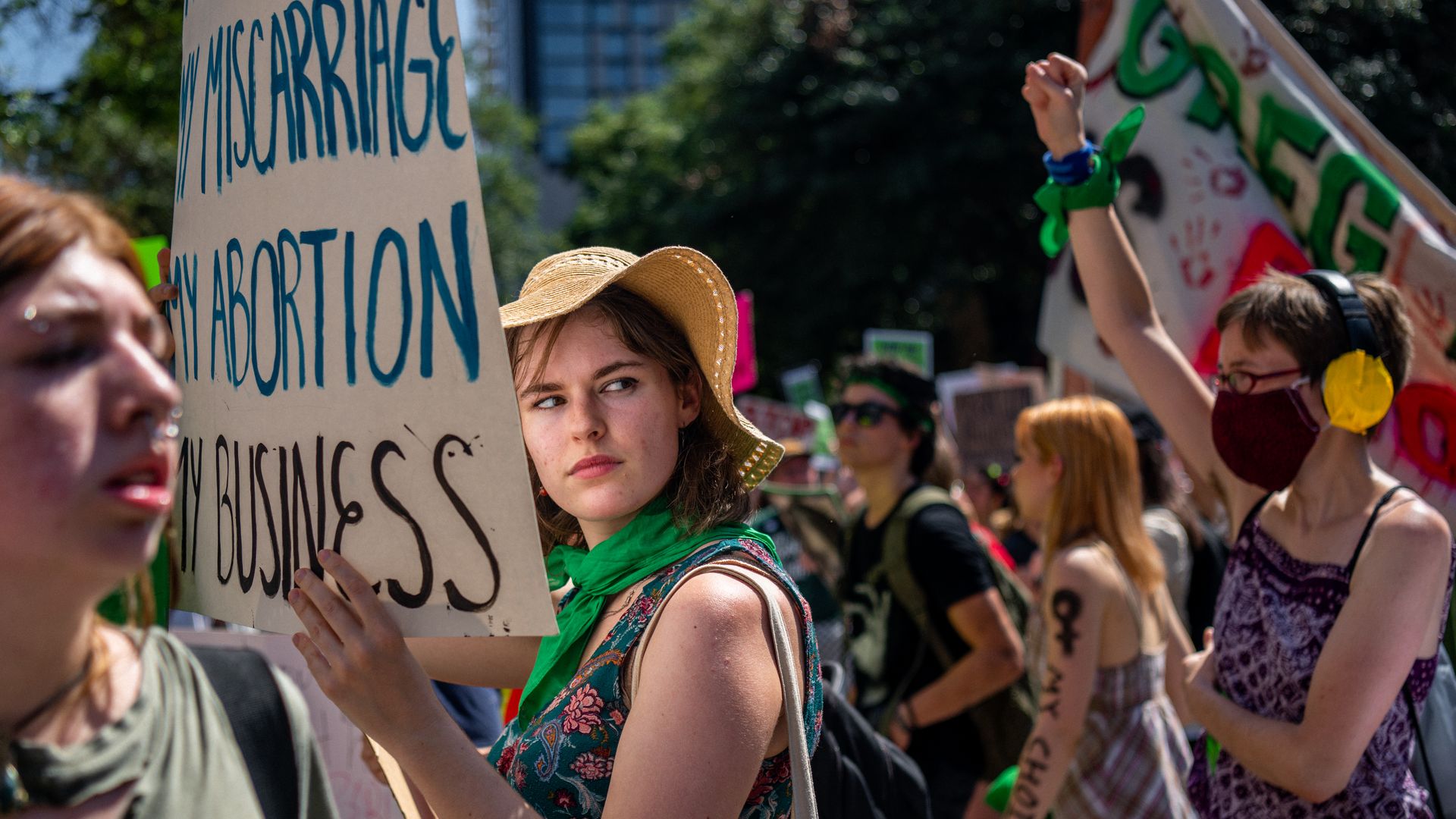An abortion rights activist in a March in Austin.