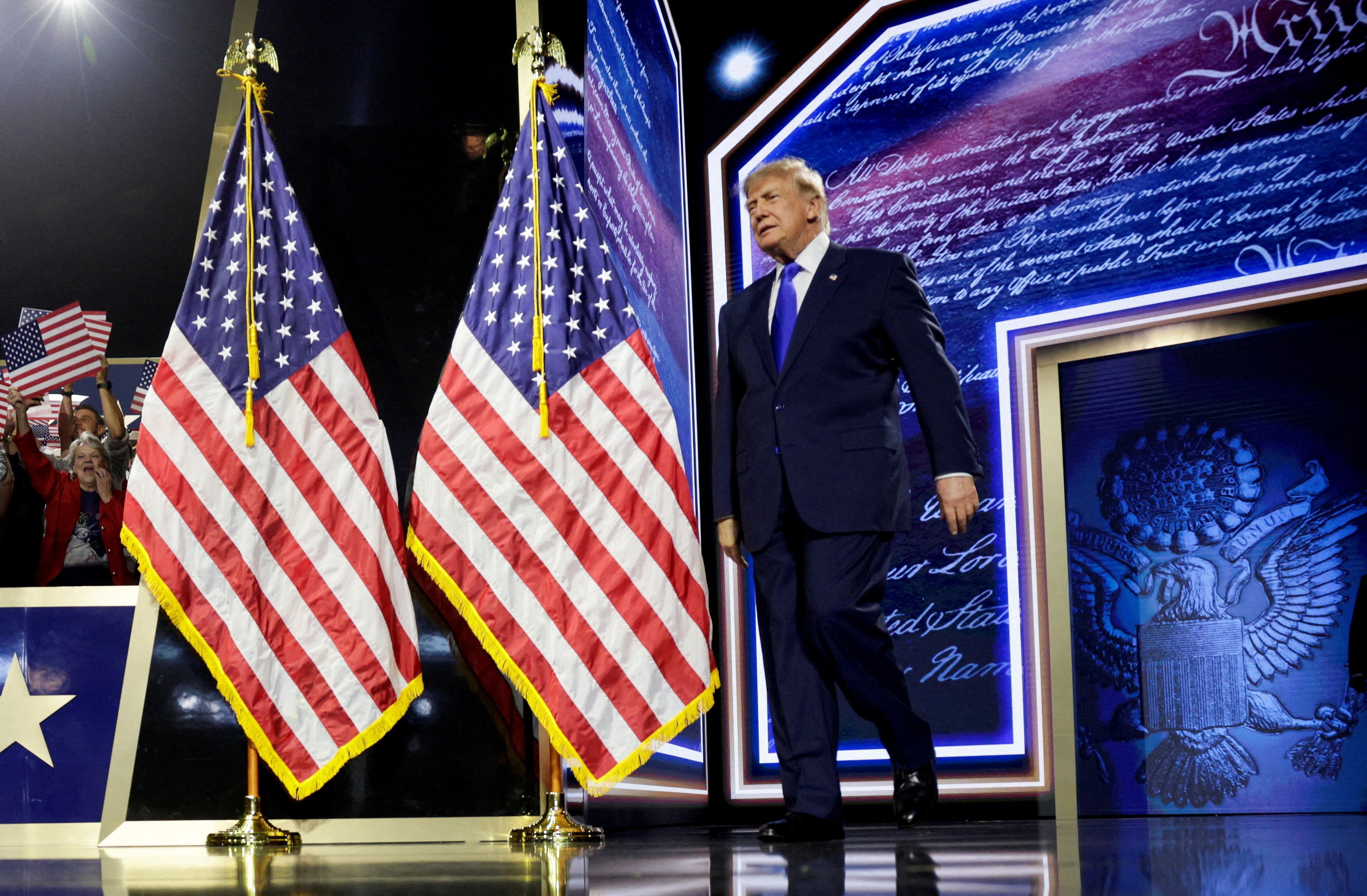 President Trump walks onstage at the Republican convention in Dallas last night. 