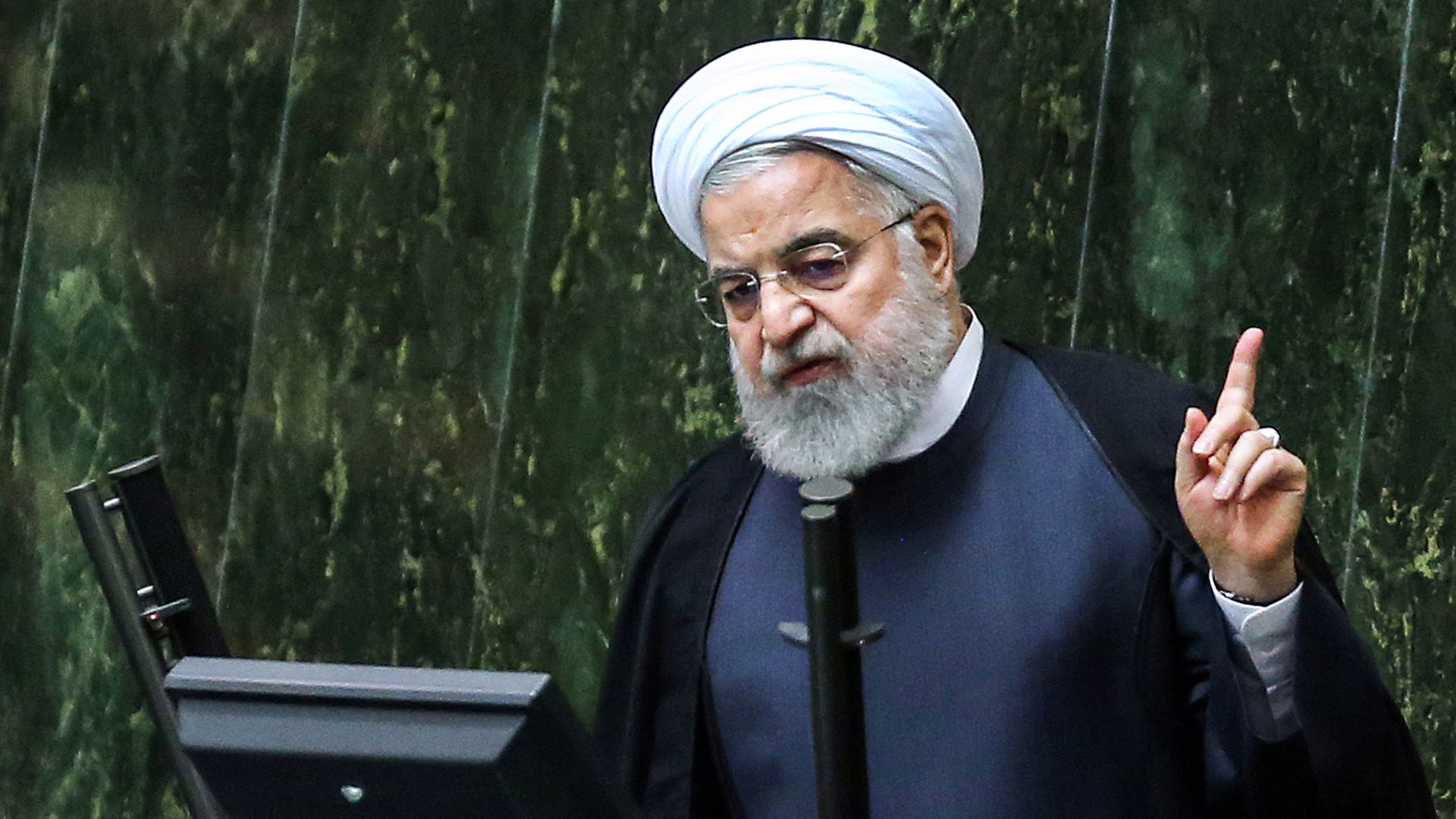 Iran's President Hassan Rouhani speaks at parliament in the capital Tehran on September 3