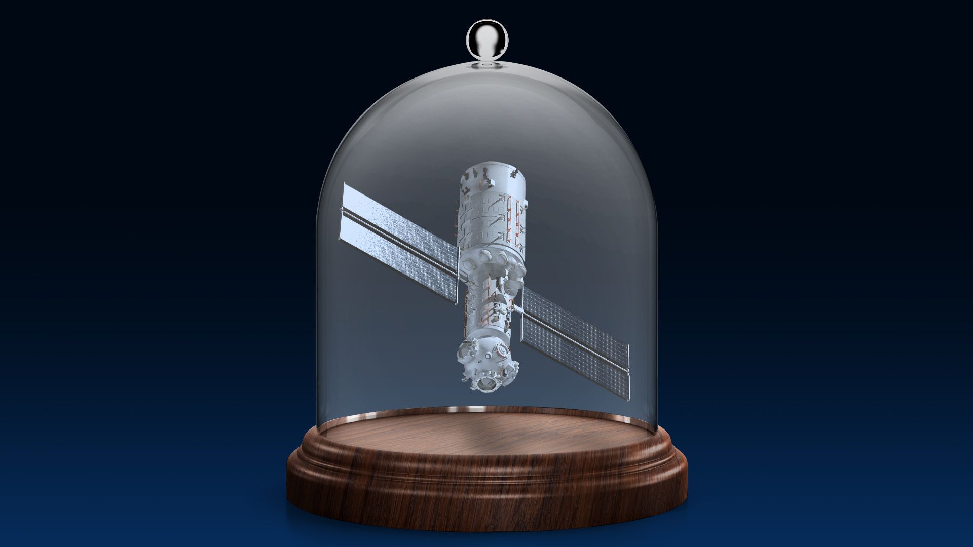 Illustration of a satellite under a bell jar