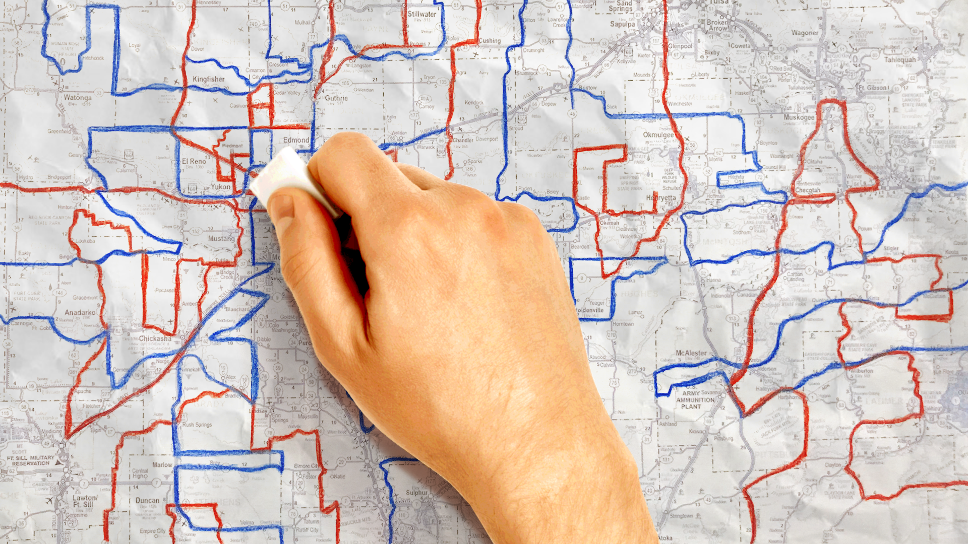 A hand drawing gerrymandered maps