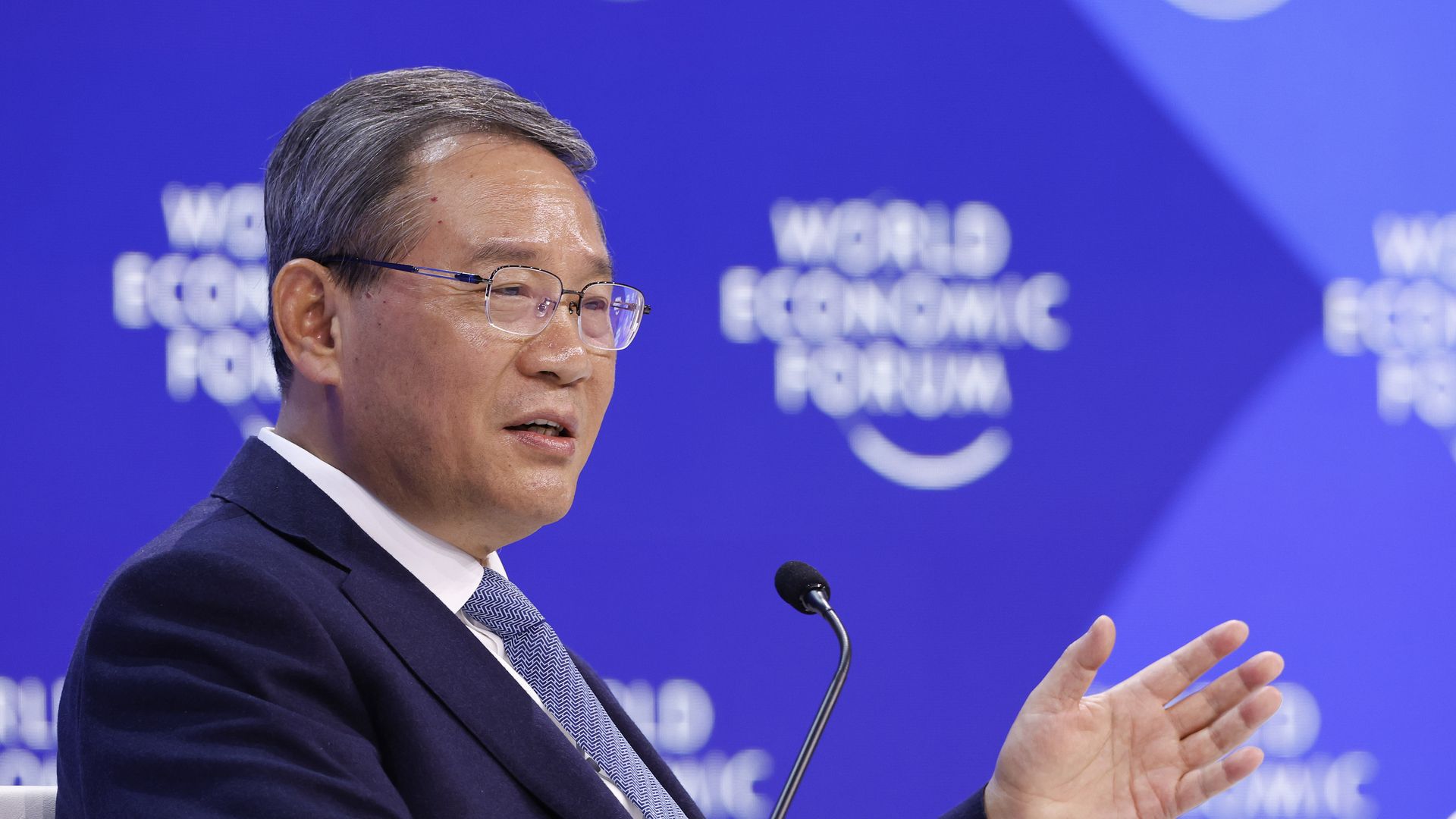 Li Qiang, China's premier, speaks following a special address on the opening day of the World Economic Forum (WEF) in Davos, Switzerland, on Tuesday, Jan. 16, 2024.