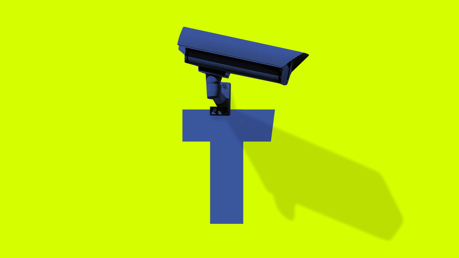 Illustration of Facebook's F brand with the top of the F as a surveillance camera
