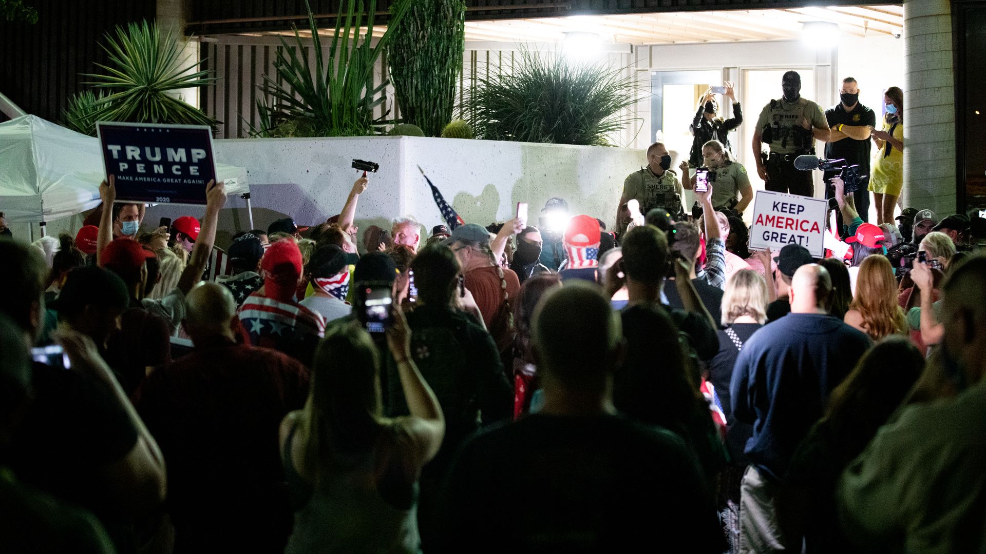 Trump supporters gather to protest the election results at the Maricopa County Elections Department office on November 4, 2020 in Phoenix, Arizona.