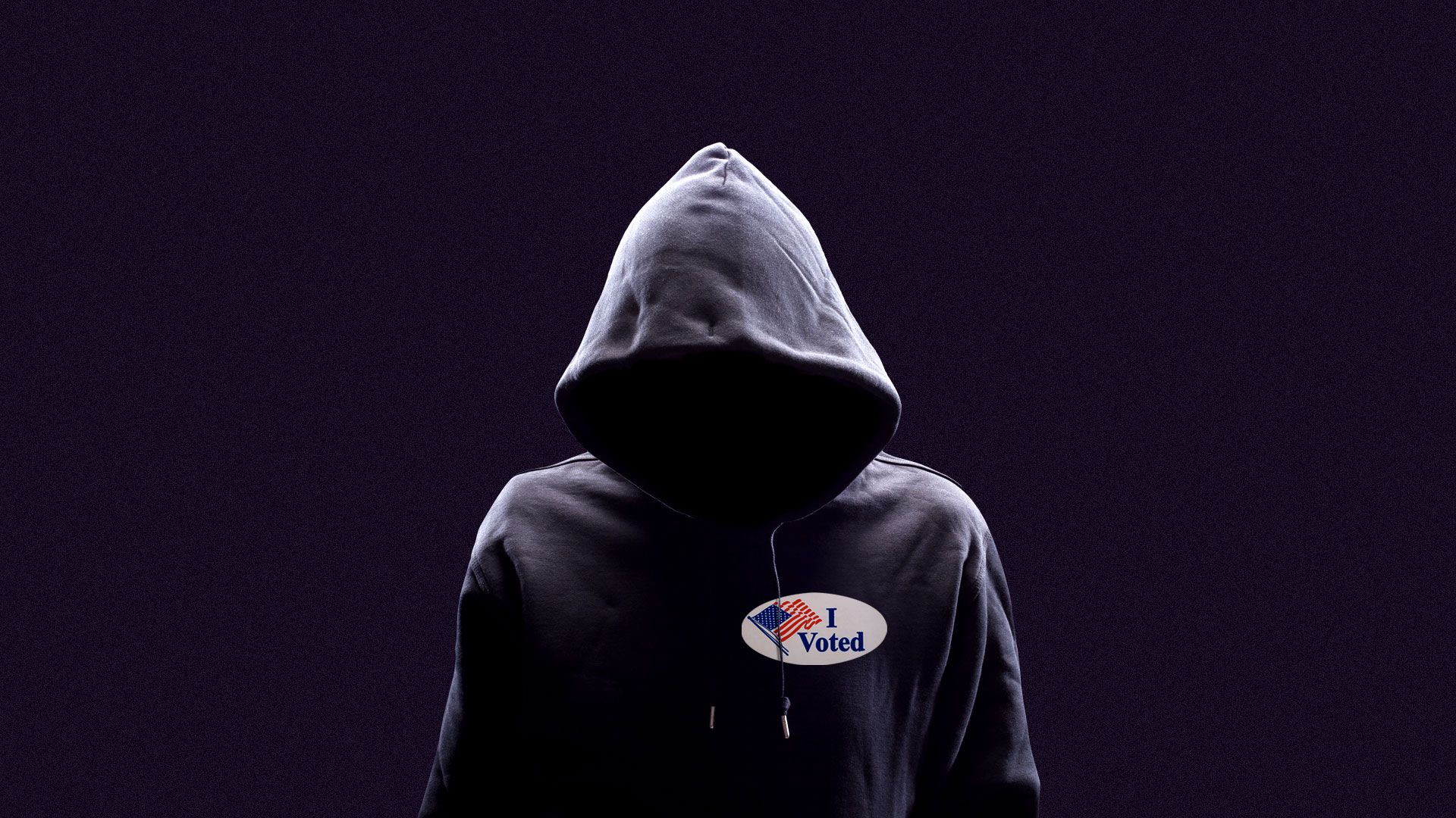  Illustration of anonymous person in a hoodie with a “I voted” sticker.