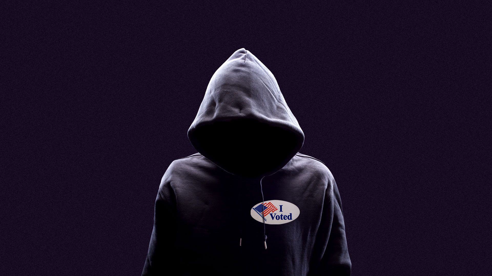 Illustration of anonymous person in a hoodie with a “I voted” sticker.
