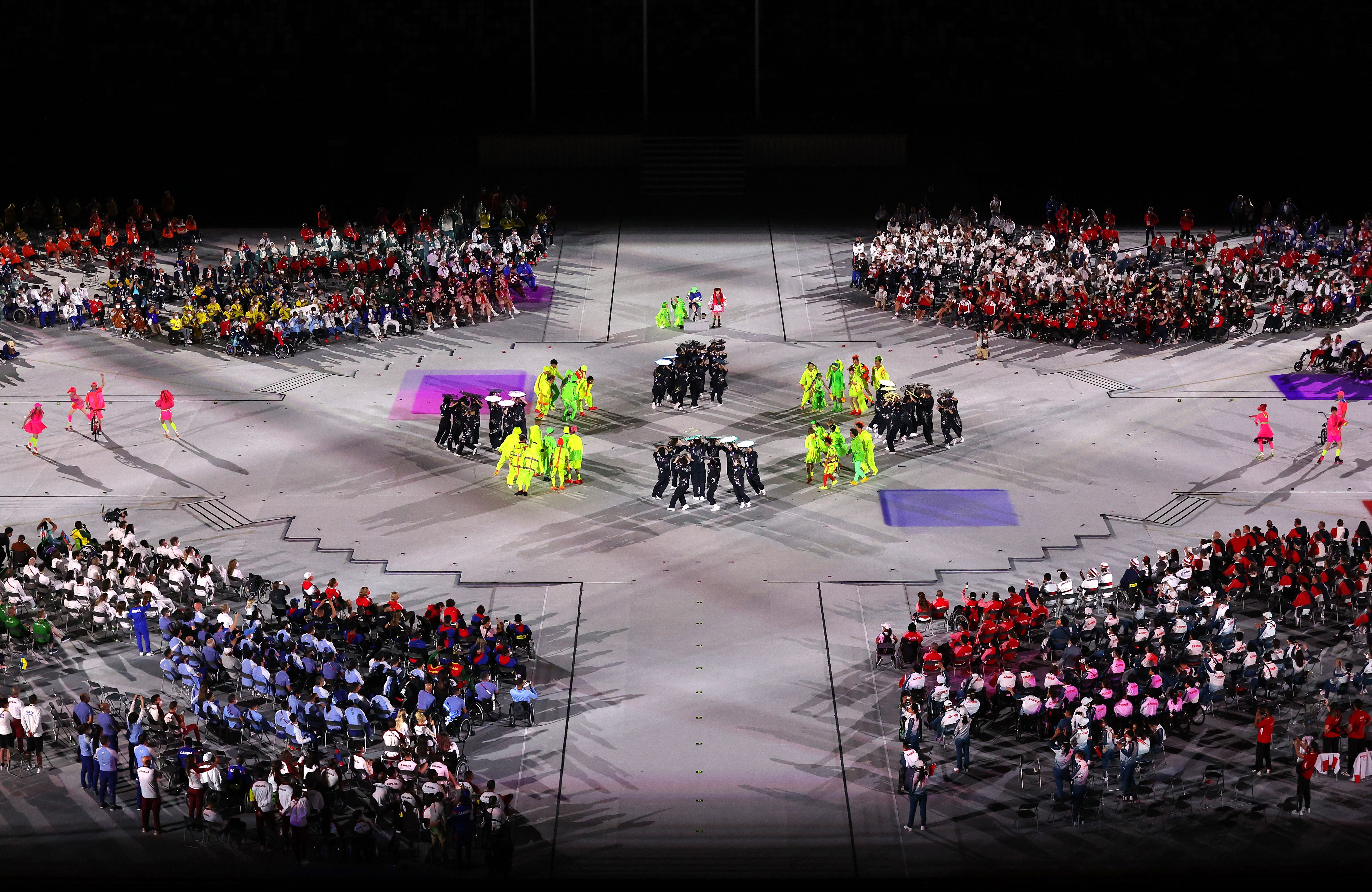 Entertainers perform during the Closing Ceremony of the Tokyo Paralympics.
