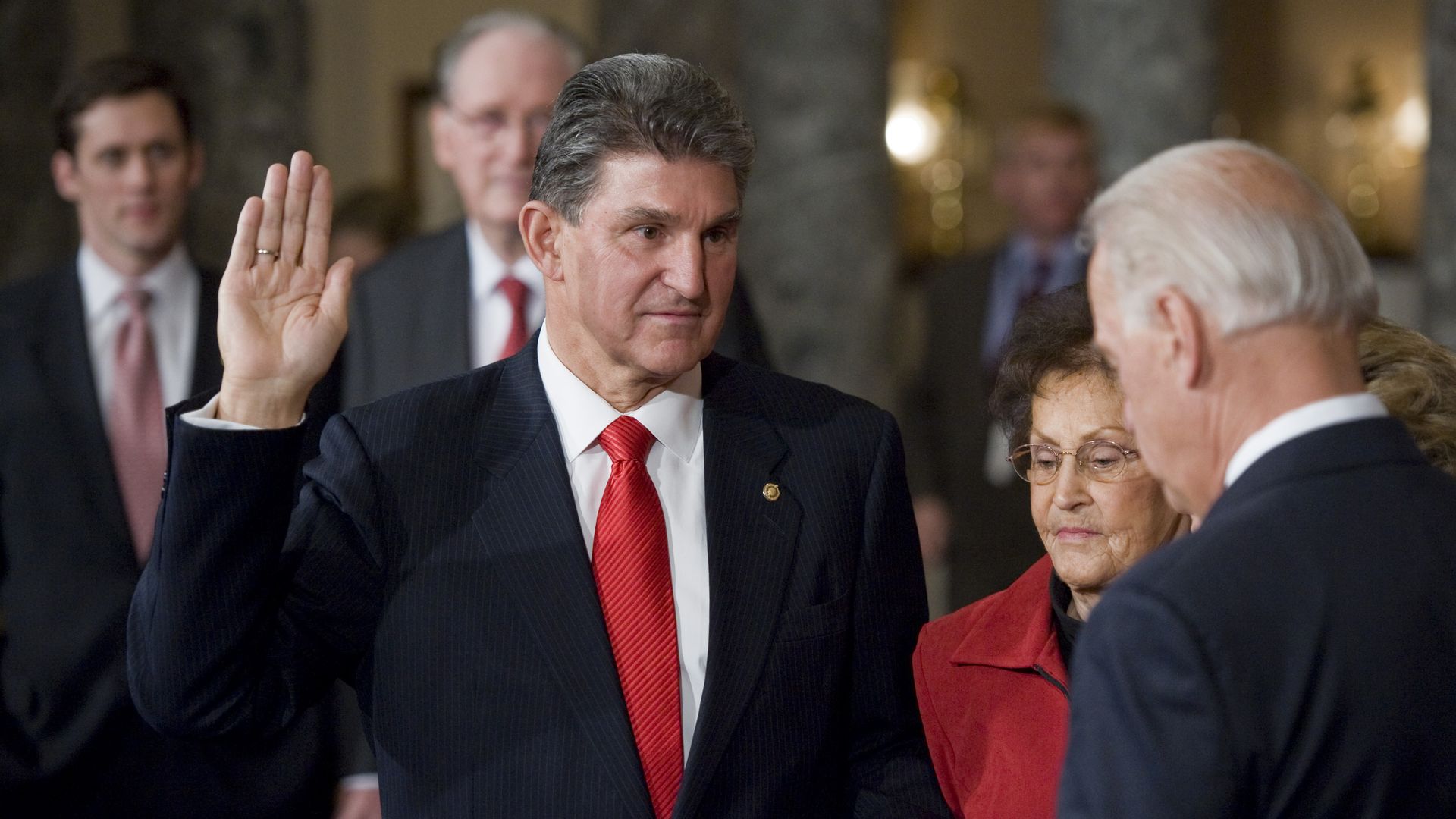 Then-Vice President Joe Biden is seen swearing-in Sen. Joe Manchin in 2010.