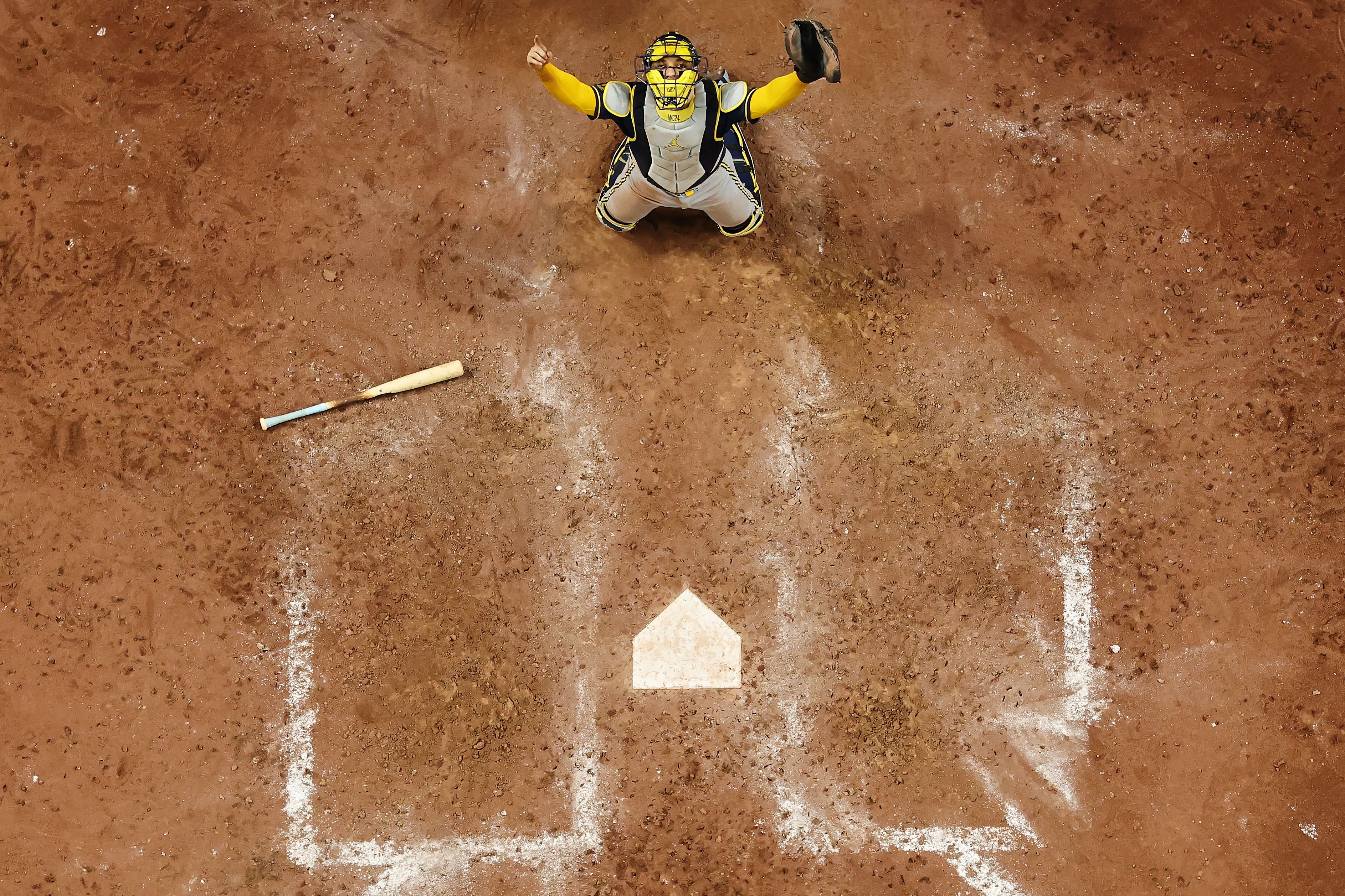 William Contreras #24 of the Milwaukee Brewers celebrates after defeating the Tampa Bay Rays in game five of the 2026 World Series at Tropicana Field on October 28, 2026 in St Petersburg, Florida. (Photo by Carmen Mandato/Getty Images)