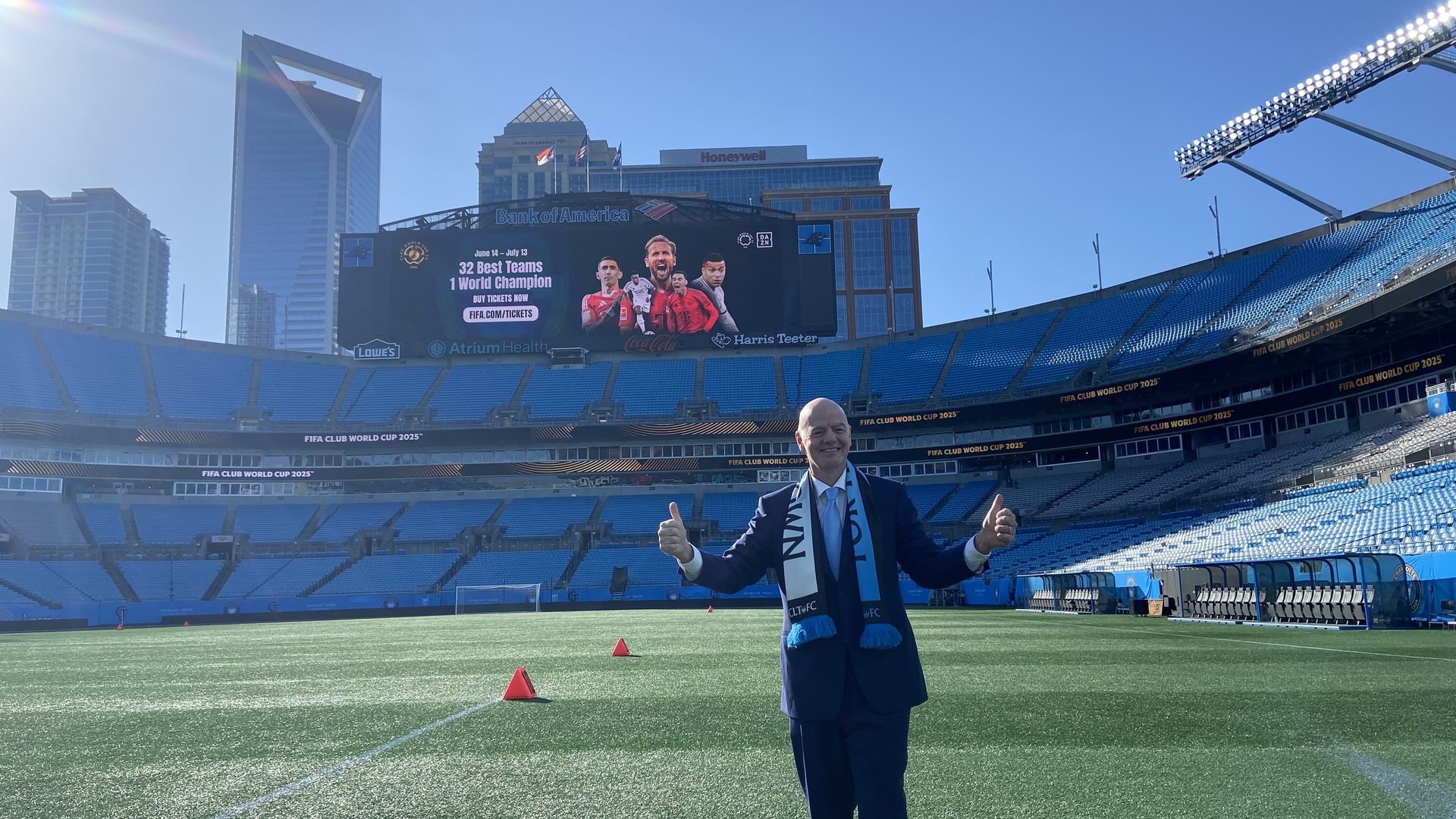 FIFA president Gianni Infantino at Bank of America Stadium to promote the FIFA Club World Cup here this summer.