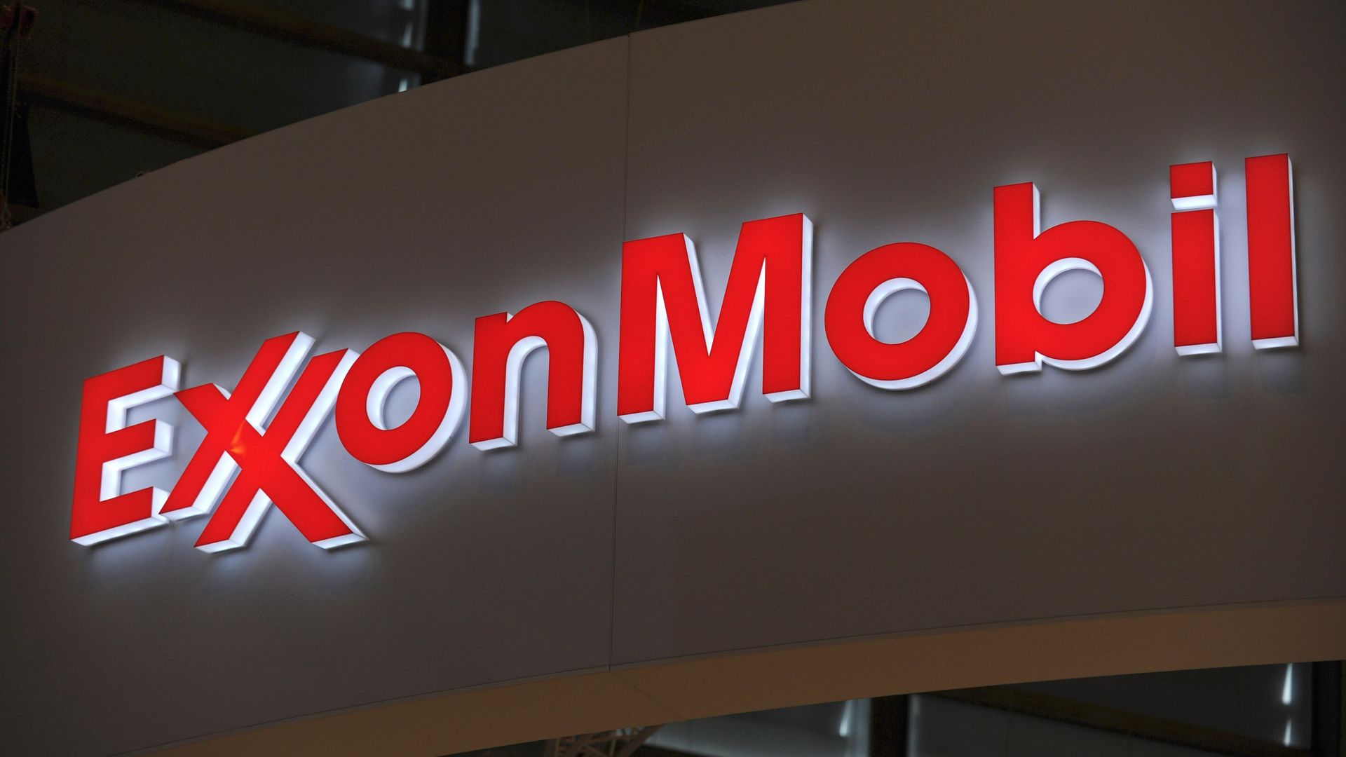 ExxonMobil sign lit up in the dark